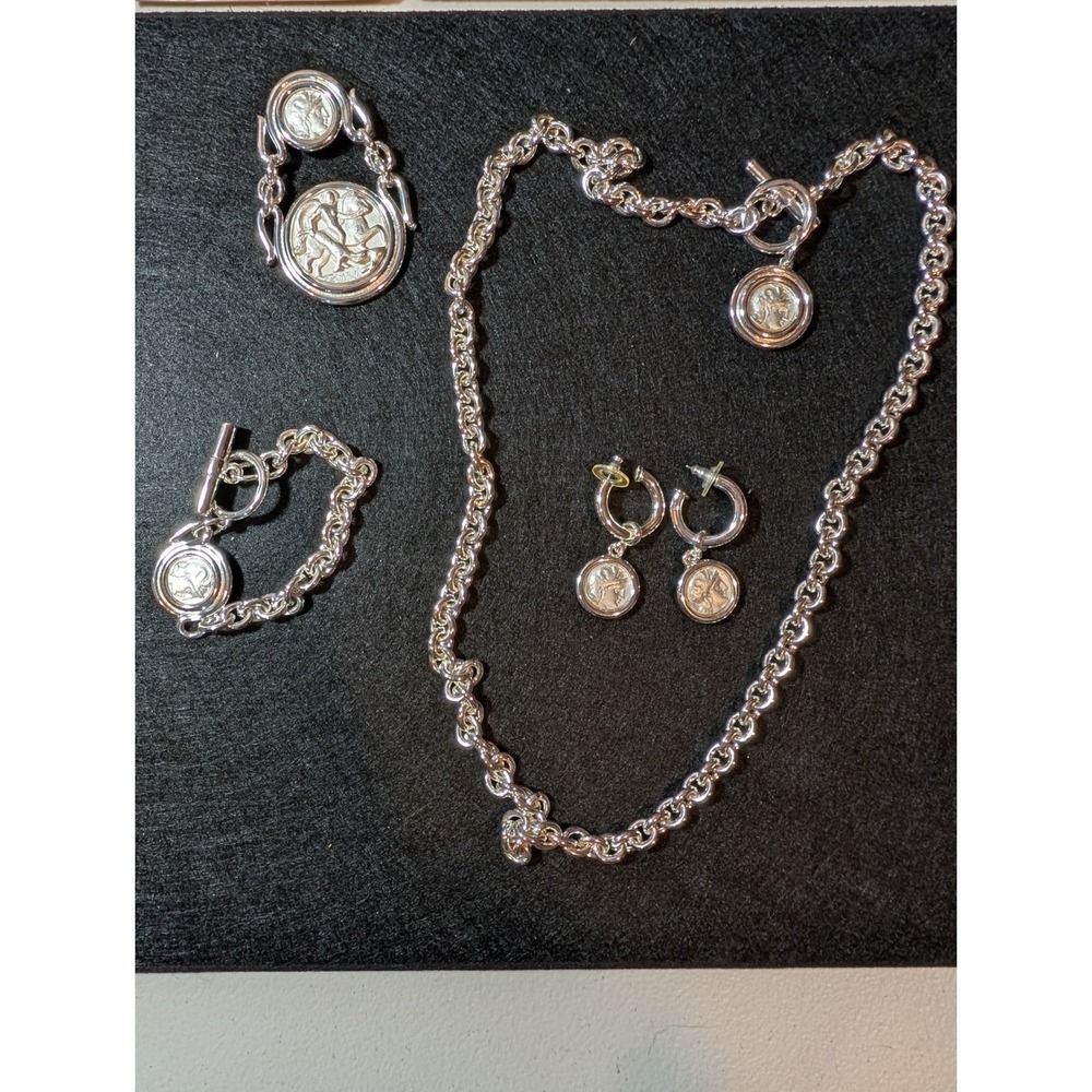 Vintage Vittoria by Chico's Silver Tone Roman Coin 4Pc Jewelry Set‎ Necklace Pin